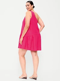 One-Shoulder Asymmetrical Linen-Blend Mini Dress