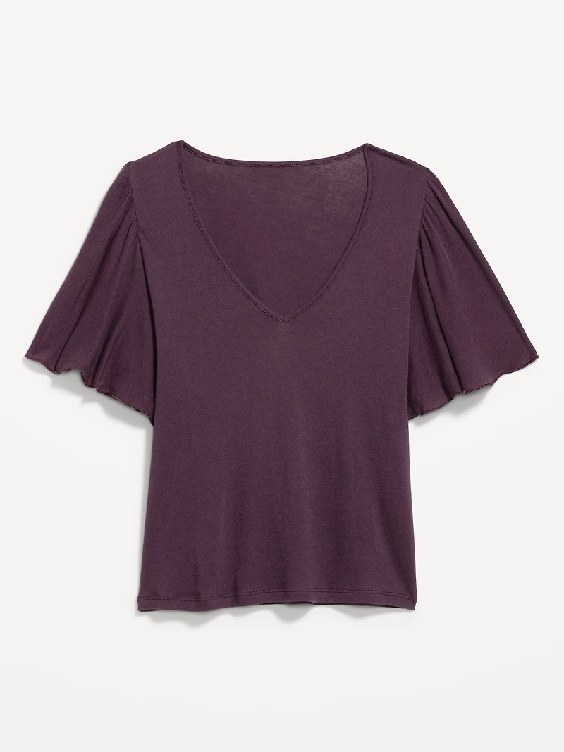 V-Neck Flutter Sleeve Top