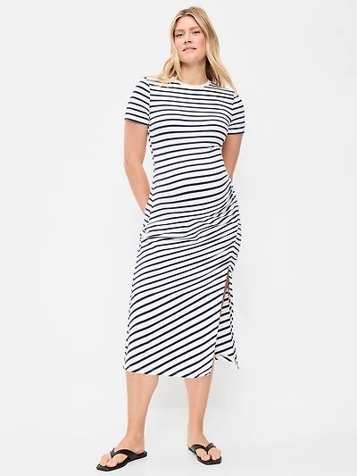 Maternity Short-Sleeve Ruched Midi Dress