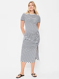 Maternity Short-Sleeve Ruched Midi Dress