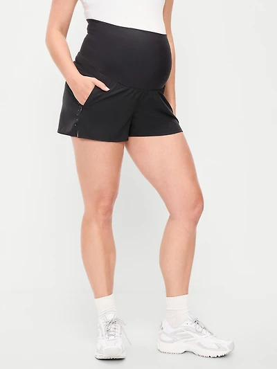 Maternity Rollover-Waist StretchTech Run Shorts - 3-inch inseam