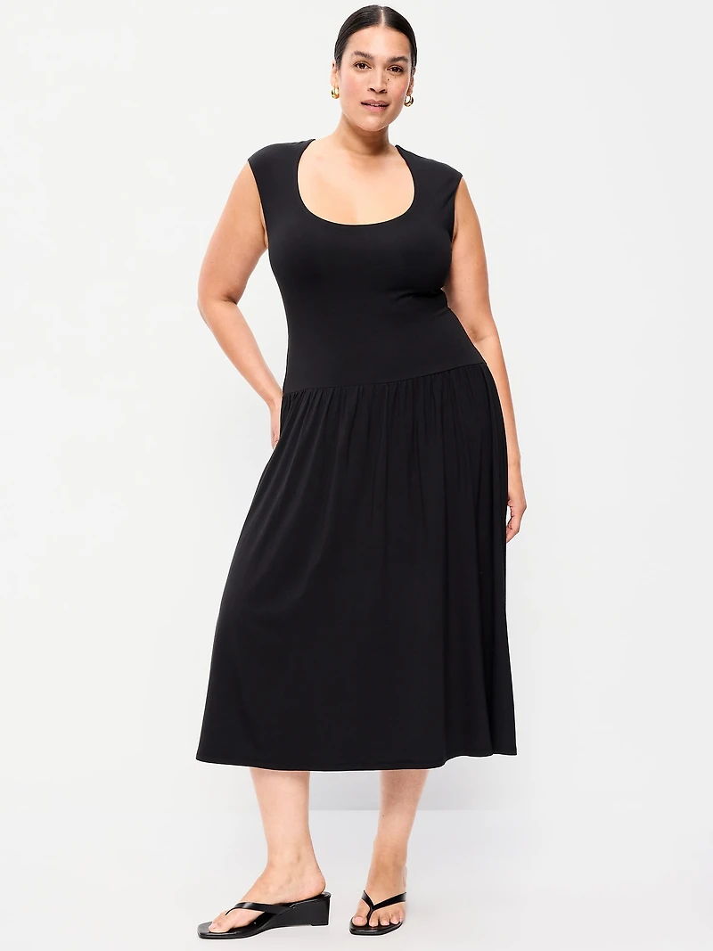 Jersey Knit Drop-Waist Midi Dress