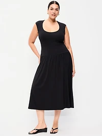 Jersey Knit Drop-Waist Midi Dress