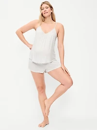 Maternity Lace-Trim Pajama Tank and Shorts Set