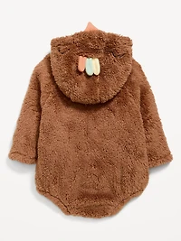 Long-Sleeve Critter Fleece Hooded One-Piece Romper for Baby
