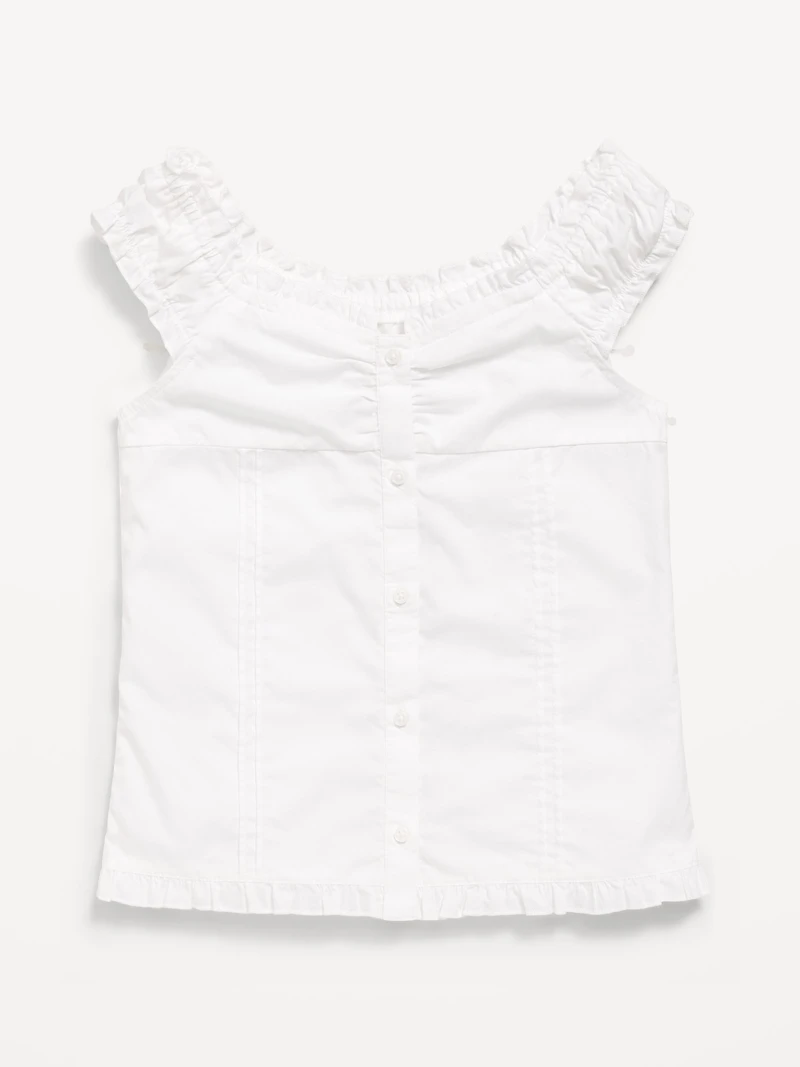 Short-Sleeve Sweetheart-Neck Button-Front Top for Girls