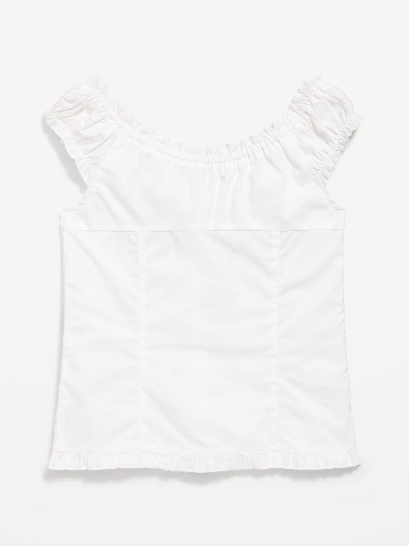 Short-Sleeve Sweetheart-Neck Button-Front Top for Girls
