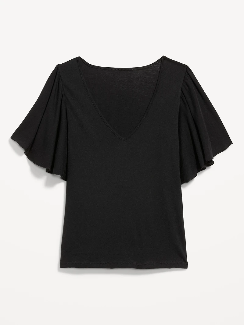 V-Neck Flutter Sleeve Top