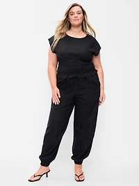 Mid-Rise Linen-Blend Cinched-Ankle Pants