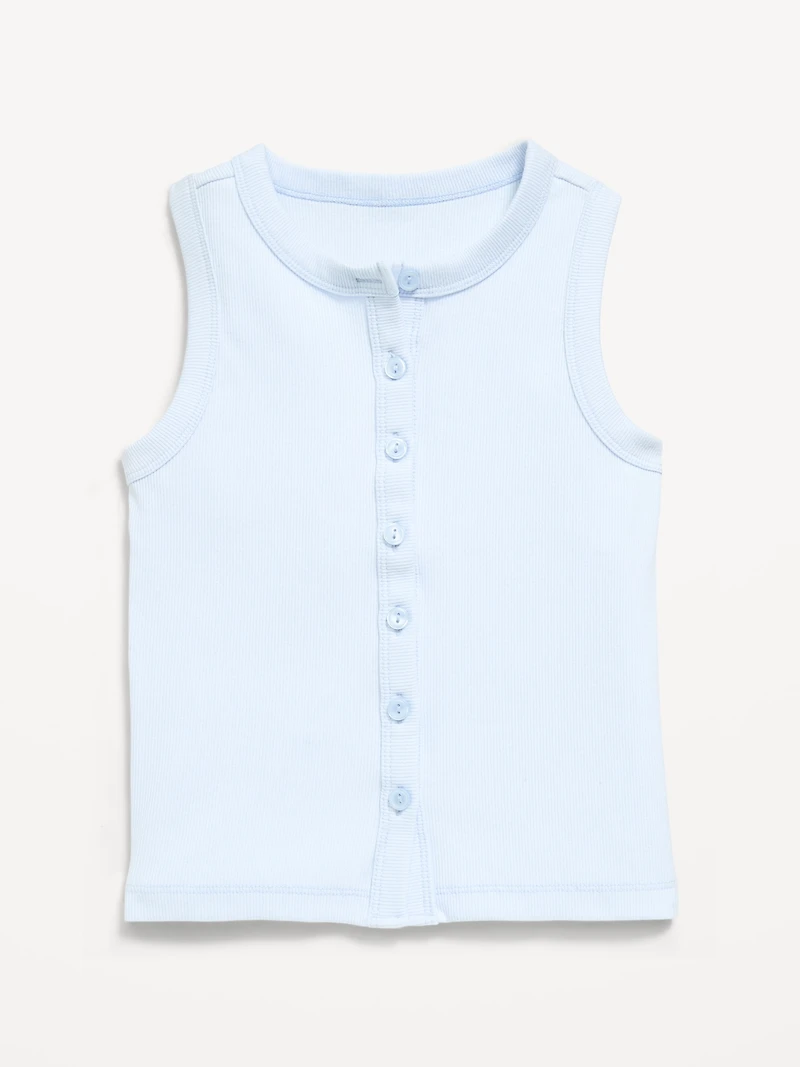 Fitted Sleeveless Ribbed Button-Front Top for Girls