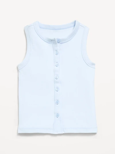 Fitted Sleeveless Ribbed Button-Front Top for Girls
