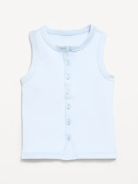 Fitted Sleeveless Ribbed Button-Front Top for Girls
