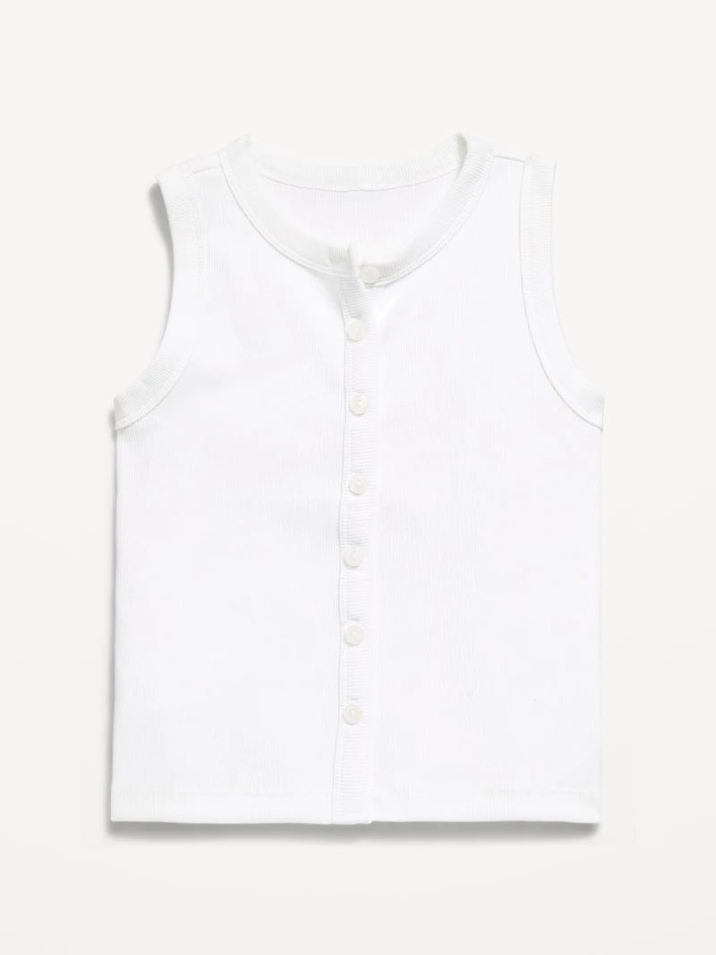 Fitted Sleeveless Ribbed Button-Front Top for Girls