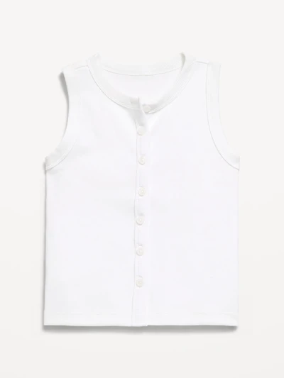 Fitted Sleeveless Ribbed Button-Front Top for Girls