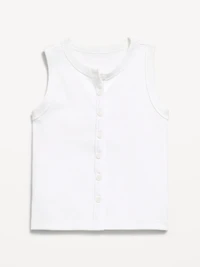 Fitted Sleeveless Ribbed Button-Front Top for Girls