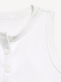 Fitted Sleeveless Ribbed Button-Front Top for Girls