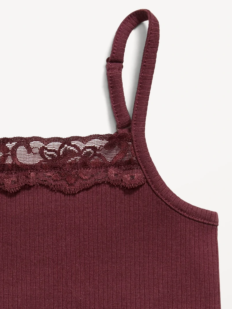 Fitted Ribbed Lace-Trim Cami for Girls