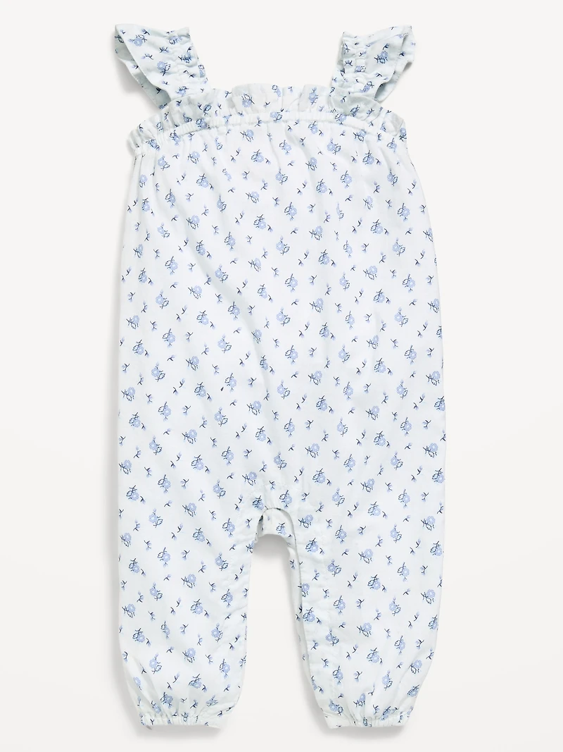 Printed Sleeveless Textured Ruffle-Trim Jumpsuit for Baby