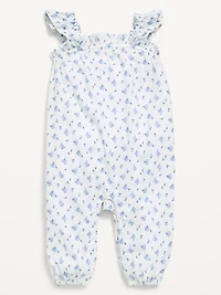 Printed Sleeveless Textured Ruffle-Trim Jumpsuit for Baby