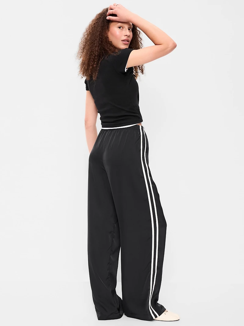 High-Waisted Satin Track Pants