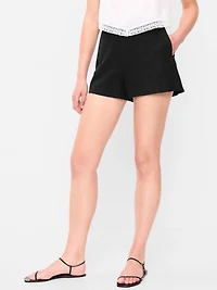High-Waisted Linen-Blend Micro Shorts
