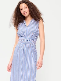 Sleeveless Wrap-Waist Midi Shirt Dress