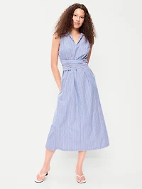 Sleeveless Wrap-Waist Midi Shirt Dress