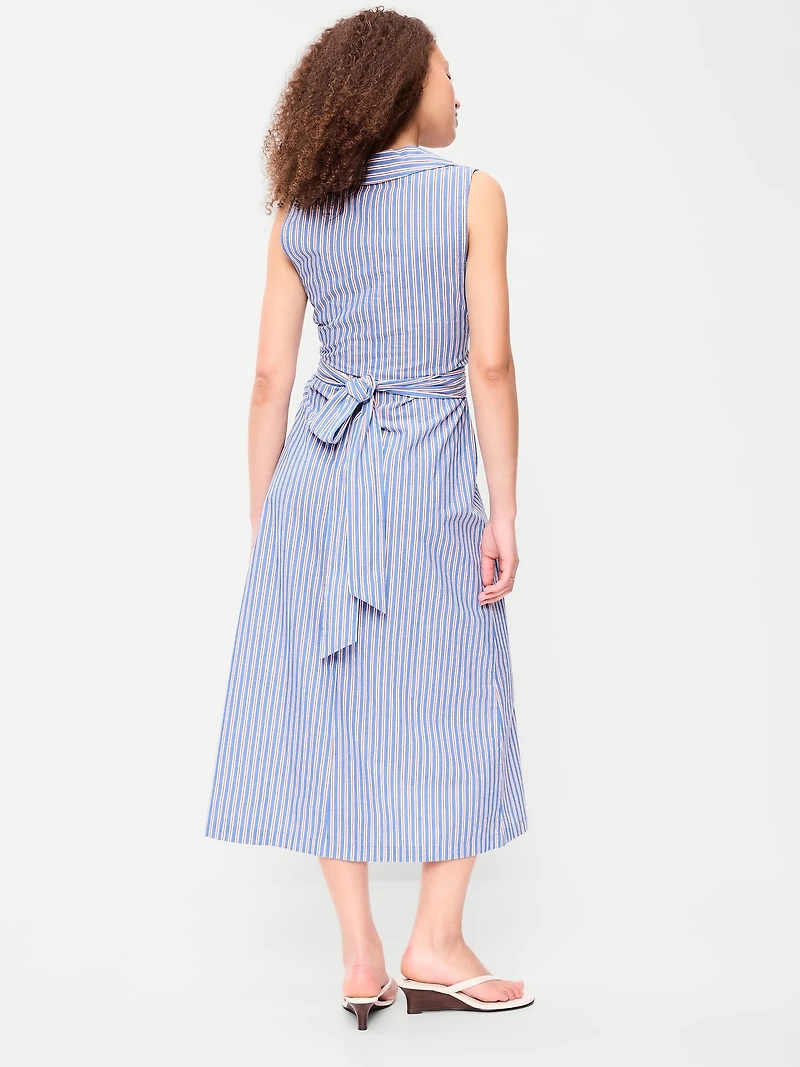 Sleeveless Wrap-Waist Midi Shirt Dress