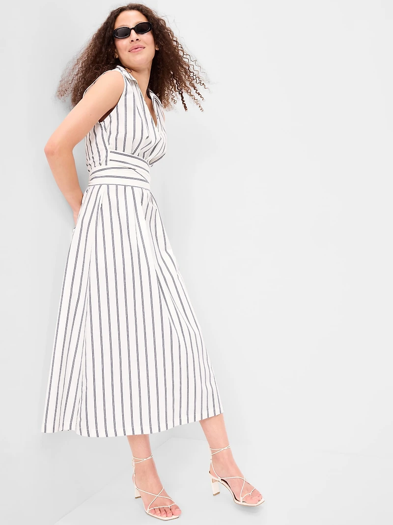 Sleeveless Wrap-Waist Midi Shirt Dress