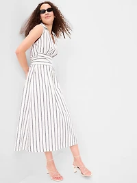 Sleeveless Wrap-Waist Midi Shirt Dress