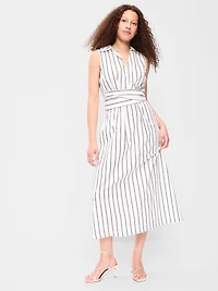 Sleeveless Wrap-Waist Midi Shirt Dress