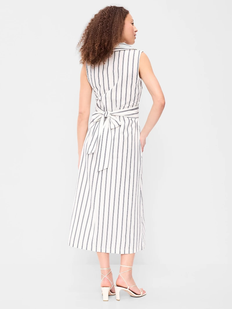 Sleeveless Wrap-Waist Midi Shirt Dress