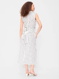 Sleeveless Wrap-Waist Midi Shirt Dress