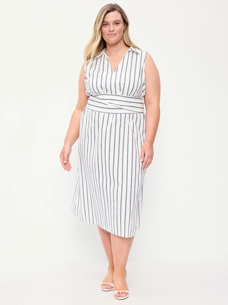 Sleeveless Wrap-Waist Midi Shirt Dress