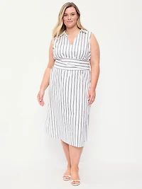 Sleeveless Wrap-Waist Midi Shirt Dress