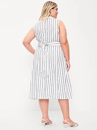 Sleeveless Wrap-Waist Midi Shirt Dress