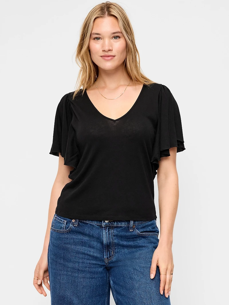 V-Neck Flutter Sleeve Top