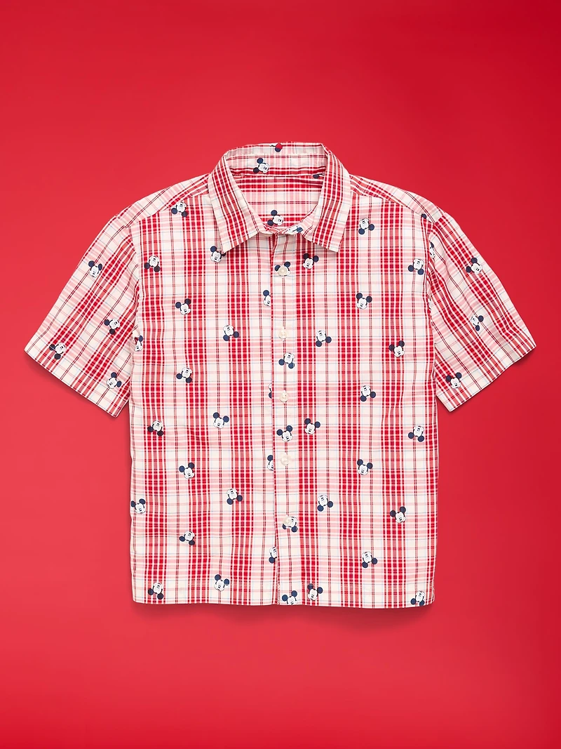 Old Navy x Disney Mickey Mouse Short-Sleeve Plaid Shirt for Boys