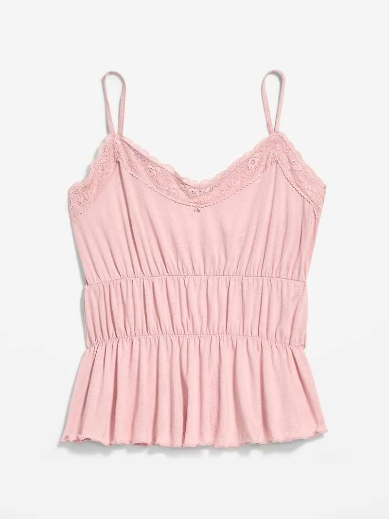 Lace-Trim Smocked-Waist Tank Top