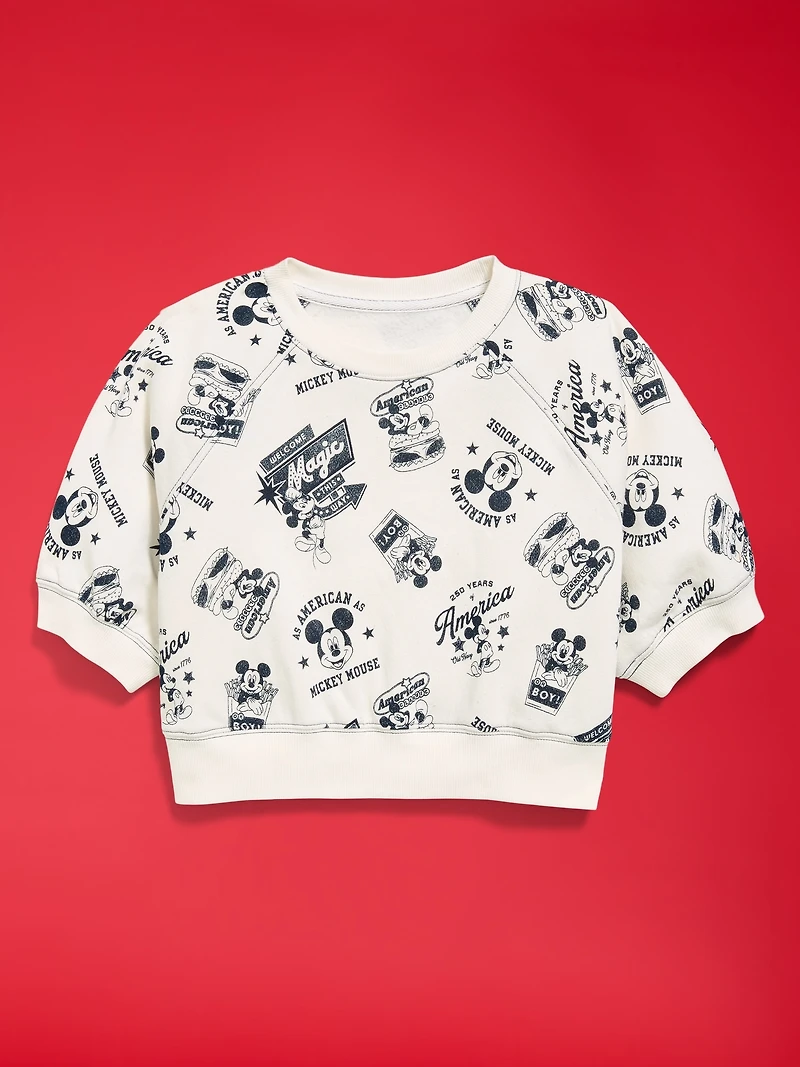 Old Navy x Disney Mickey Mouse Short-Sleeve Cropped Raglan Fleece Sweatshirt for Girls