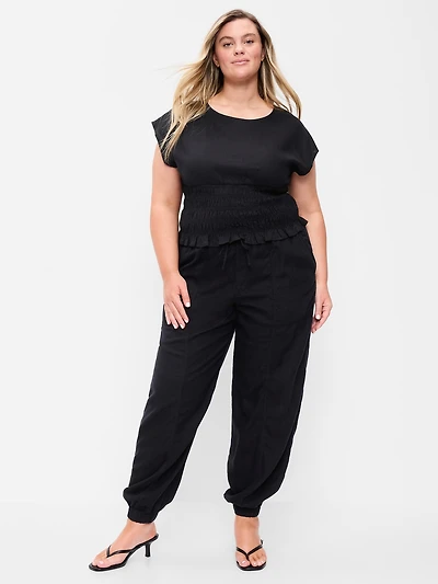 Mid-Rise Linen-Blend Cinched-Ankle Pants