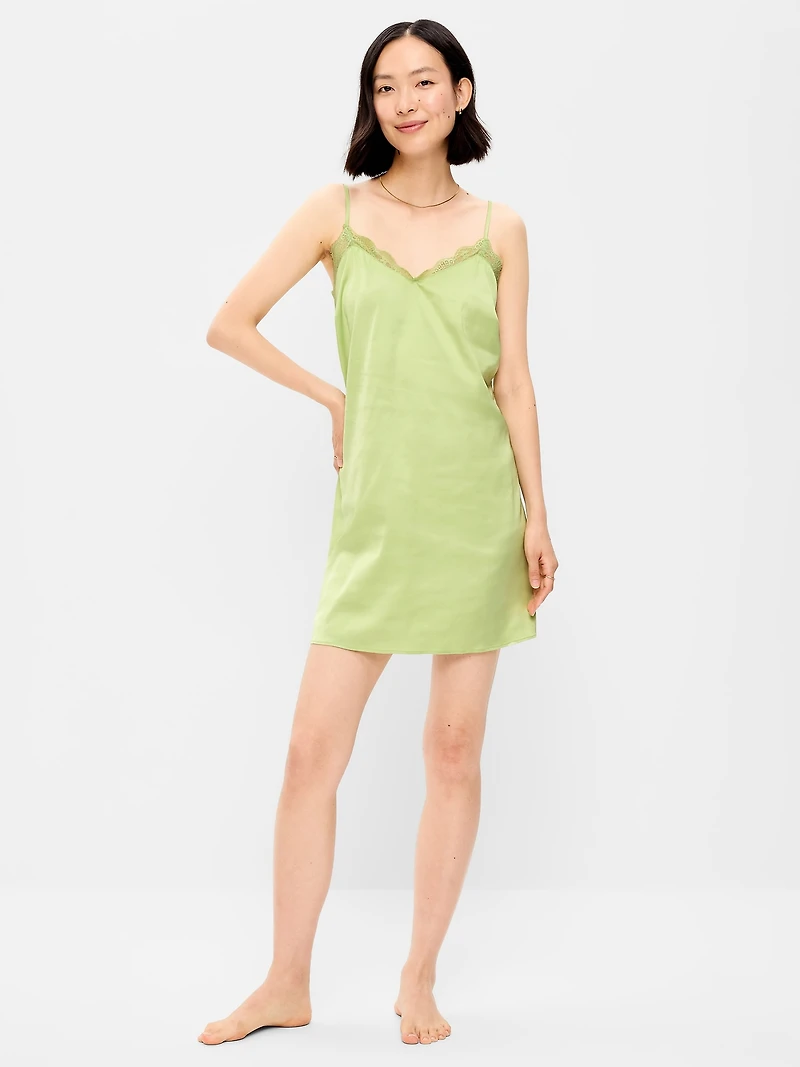 Satin Lace-Trim Sleep Dress