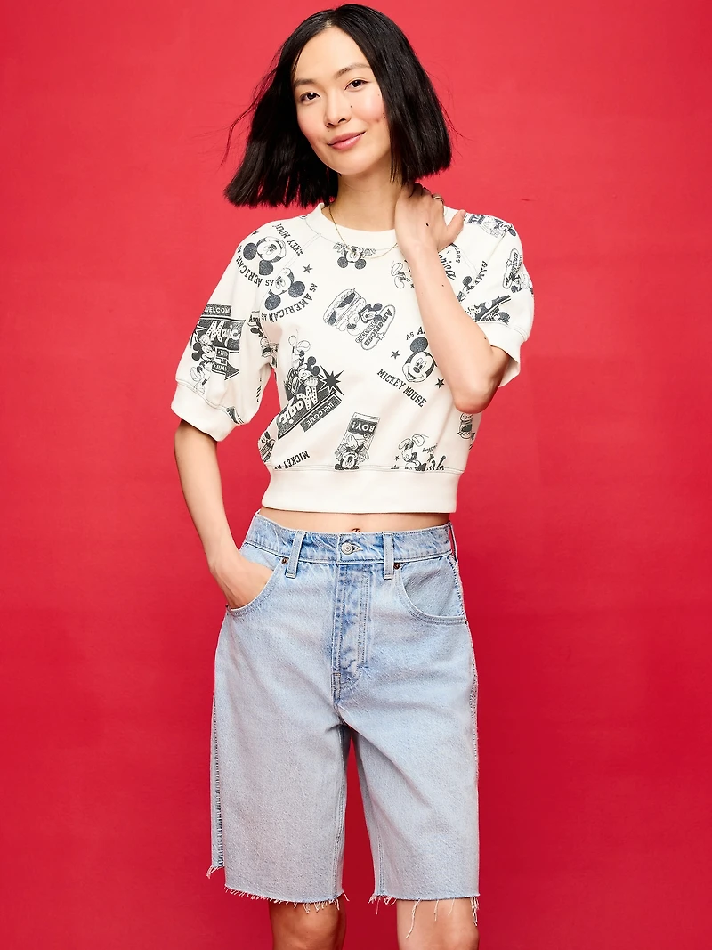 Old Navy x Disney Mickey Mouse Short-Sleeve Cropped Raglan Fleece Sweatshirt for Women