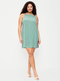 Linen-Blend Apron-Neck Mini Shift Dress