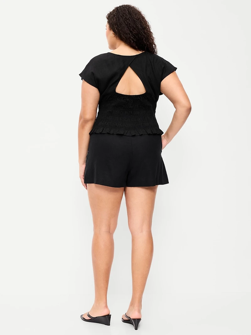 High-Waisted Linen-Blend Micro Shorts