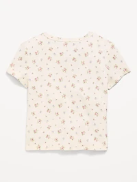Fitted Short-Sleeve Ribbed Button-Front Top for Girls