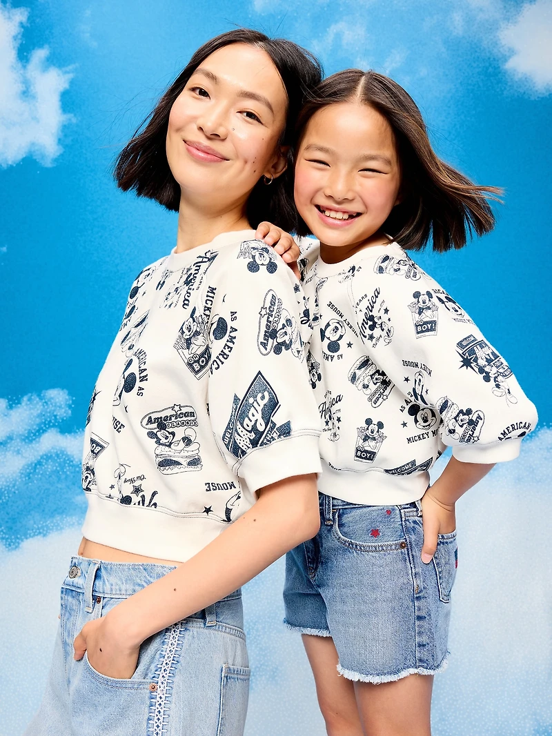 Old Navy x Disney Mickey Mouse Short-Sleeve Cropped Raglan Fleece Sweatshirt for Women