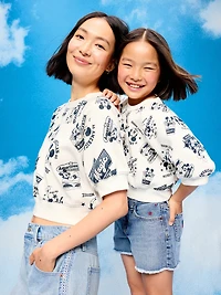 Old Navy x Disney Mickey Mouse Short-Sleeve Cropped Raglan Fleece Sweatshirt for Women