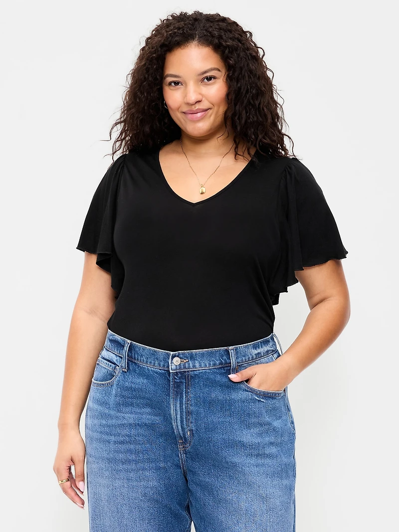 V-Neck Flutter Sleeve Top