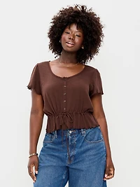 Lace-Trim Button-Down Top